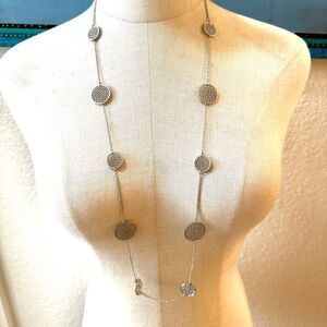 Silver tone long multi  circle necklace
